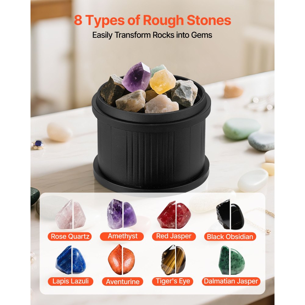 VEVOR Rock Tumbler Kit, 3 lbs Rock Polishing Kit, 4 Speed Settings 9-Day Polishing Timer Stone Polishing Kit, Rock Polisher with Rough Gemstones and Polishing Grits, Rock Polisher for Adults Kids