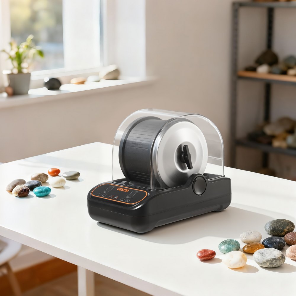 VEVOR Rock Tumbler Kit 3 lbs Rock Polishing Machine Rocks Tumbling Kit, for Adults Beginners and Hobbyists, 4 Speed, 1-9 Day Timer, with PC Sound Reduction Cover & TPU Drum, Direct Drive Motor
