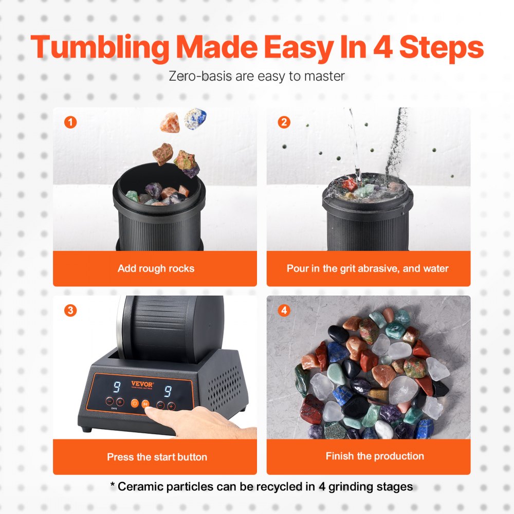 VEVOR Rock Tumbler Machine, 4 lbs Rock Polishing Machine, 9 Speed Settings 9-Day Polishing Timer Stone Tumbler, Direct Drive Motor Rock Polisher, Cold-rolled Steel Body, Rock Polisher for Kids Adults