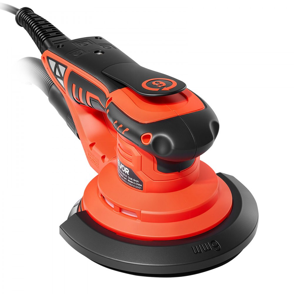 VEVOR 6-Inch Random Orbital Sander 400W Brushless Orbital Sander, 4000-10000RPM 7 Speeds Electric Palm Sanders with 10PCS Sandpapers, Dust Bag & Vacuum Hose for Woodworking Detailing Sanding