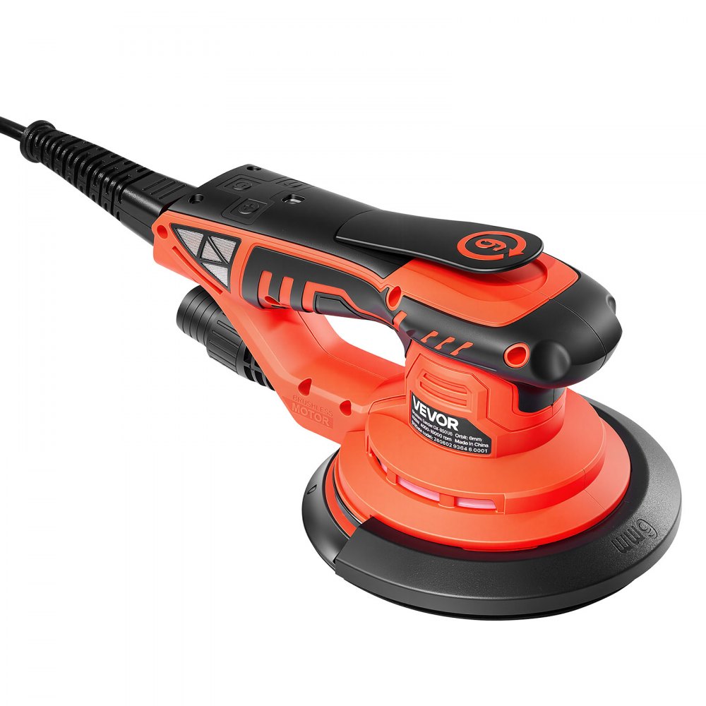 VEVOR 6-Inch Random Orbital Sander 400W Brushless Orbital Sander, 4000-10000RPM 7 Speeds Electric Palm Sanders with 10PCS Sandpapers, Dust Bag & Vacuum Hose for Woodworking Detailing Sanding
