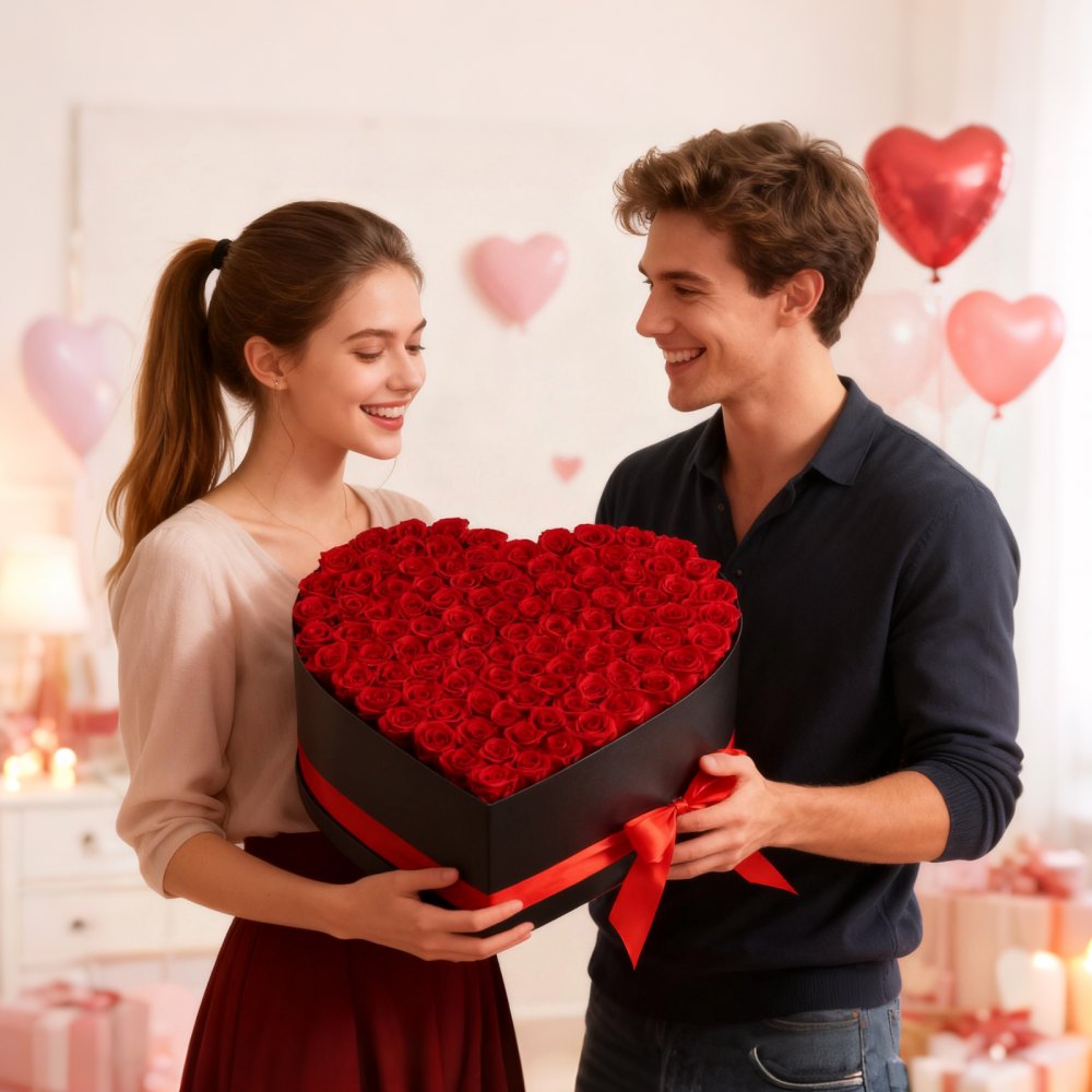 VEVOR Forever Flowers, 100 Preserved Roses in a Heart Shape Box, Eternal Flowers Immortal Bouquet Birthday Present for Women Her Wife Mothers, Anniversary, Valentine's Day,Christmas, Red