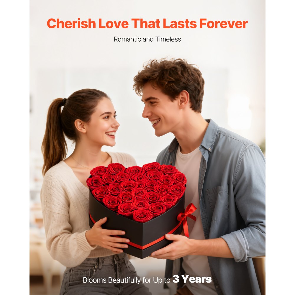 VEVOR Forever Flowers, 27 Preserved Roses in a Heart Shape Box, Eternal Flowers Immortal Bouquet Birthday Present for Delivery Prime Women Her Wife Mothers, Anniversary, Valentine's Day,Christmas, Red