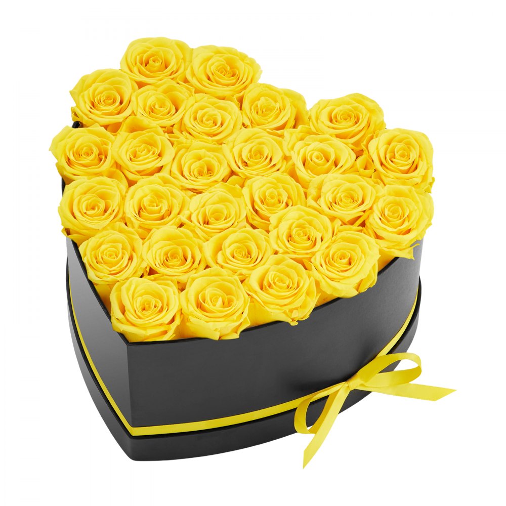 VEVOR Forever Flowers, 27 Preserved Roses in a Heart Shape Box, Eternal Flowers Immortal Bouquet Birthday Present for Women Her Wife Mothers, Anniversary, Valentine's Day,Christmas, Yellow
