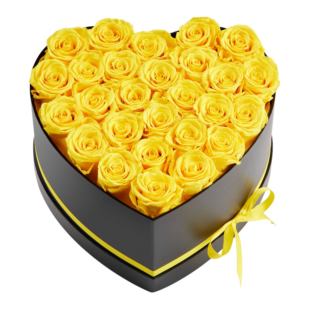VEVOR Forever Flowers, 27 Preserved Roses in a Heart Shape Box, Eternal Flowers Immortal Bouquet Birthday Present for Women Her Wife Mothers, Anniversary, Valentine's Day,Christmas, Yellow