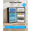 VEVOR mini fridge with freezer dual zone design 3.2 cu.ft - dimensions and storage zones