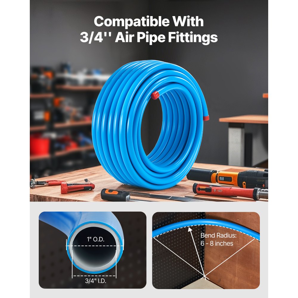 VEVOR Air Compressor Line Kit, 100FT x 3/4", HDPE-Aluminum Compressed Air Piping System, Leak-Proof, Pressure-Resistant & Easy-to-Install, Compressed Air Line Tubing Kit for Garages Workshops, Blue