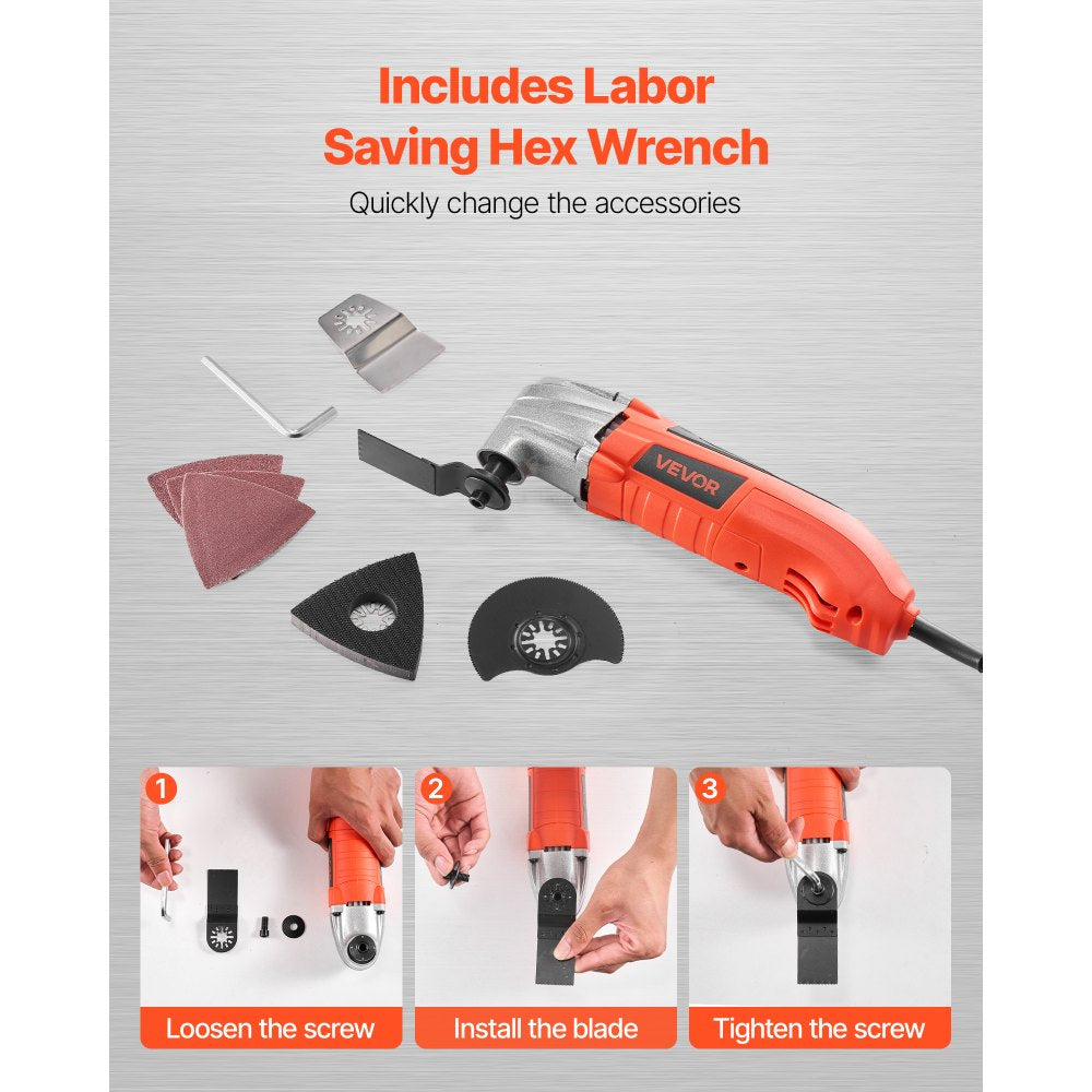 VEVOR Oscillating Tool Multitool, 2.2Amps 22,000 OPM Electric Oscillating Multi Tool Kit Corded with 2.8° Oscillating Angle, 7PCS Saw Accessories for Cutting, Scraping, Sanding, Floor Stripping