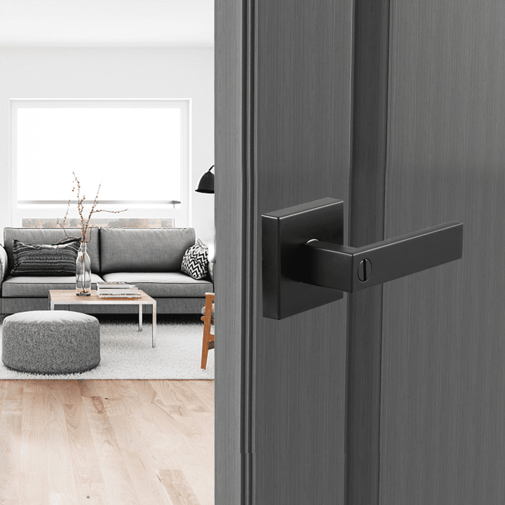 VEVOR Privacy Door Handle, 10 Pack Matte Black Door Lever, Left or Right Handing Reversible Lever with Keyless Lock, 45° Rotation to Open, Universal Square Interior for Bedroom and Bathroom Doors
