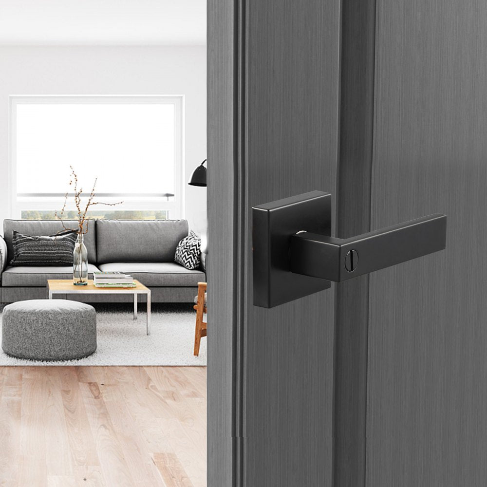 VEVOR Privacy Door Handle, 1 Pack Matte Black Door Lever, Left or Right Handing Reversible Lever with Keyless Lock, 45° Rotation to Open, Universal Square Interior for Bedroom and Bathroom Doors