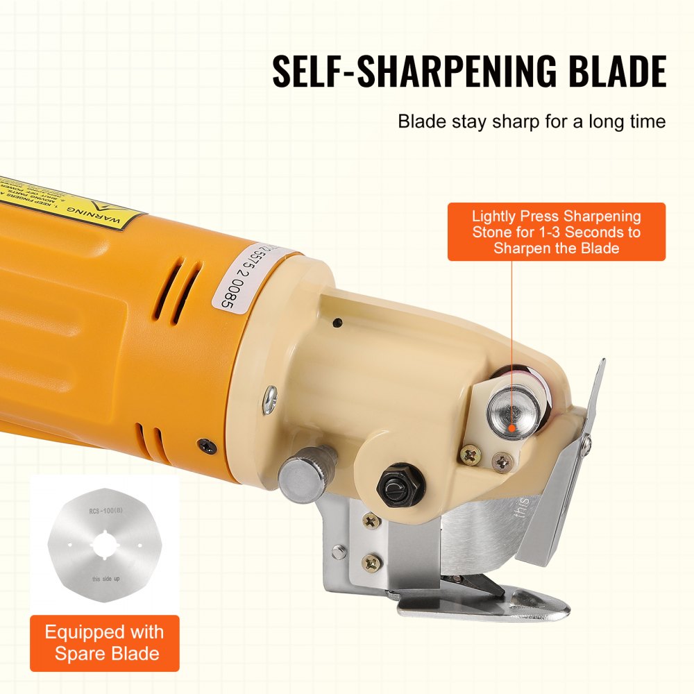 VEVOR Fabric Cutter, 170W Electric Rotary Fabric Cutting Machine, 1" Cutting Thickness, Octagonal Knife, with Replacement Blade and Sharpening Stones, for Multi-Layer Cloth Fabric Leather