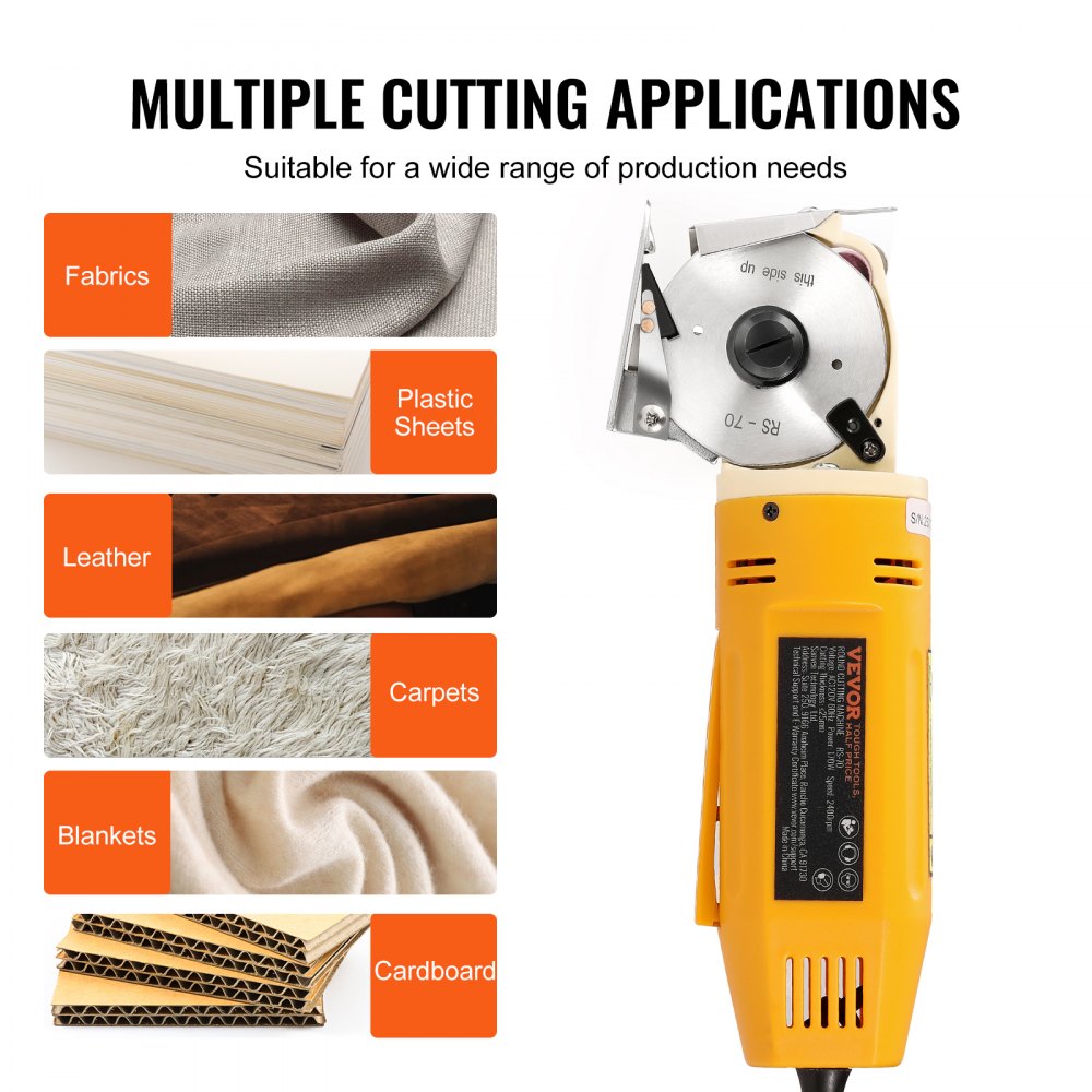 VEVOR Fabric Cutter, 170W Electric Rotary Fabric Cutting Machine, 1" Cutting Thickness, Octagonal Knife, with Replacement Blade and Sharpening Stones, for Multi-Layer Cloth Fabric Leather