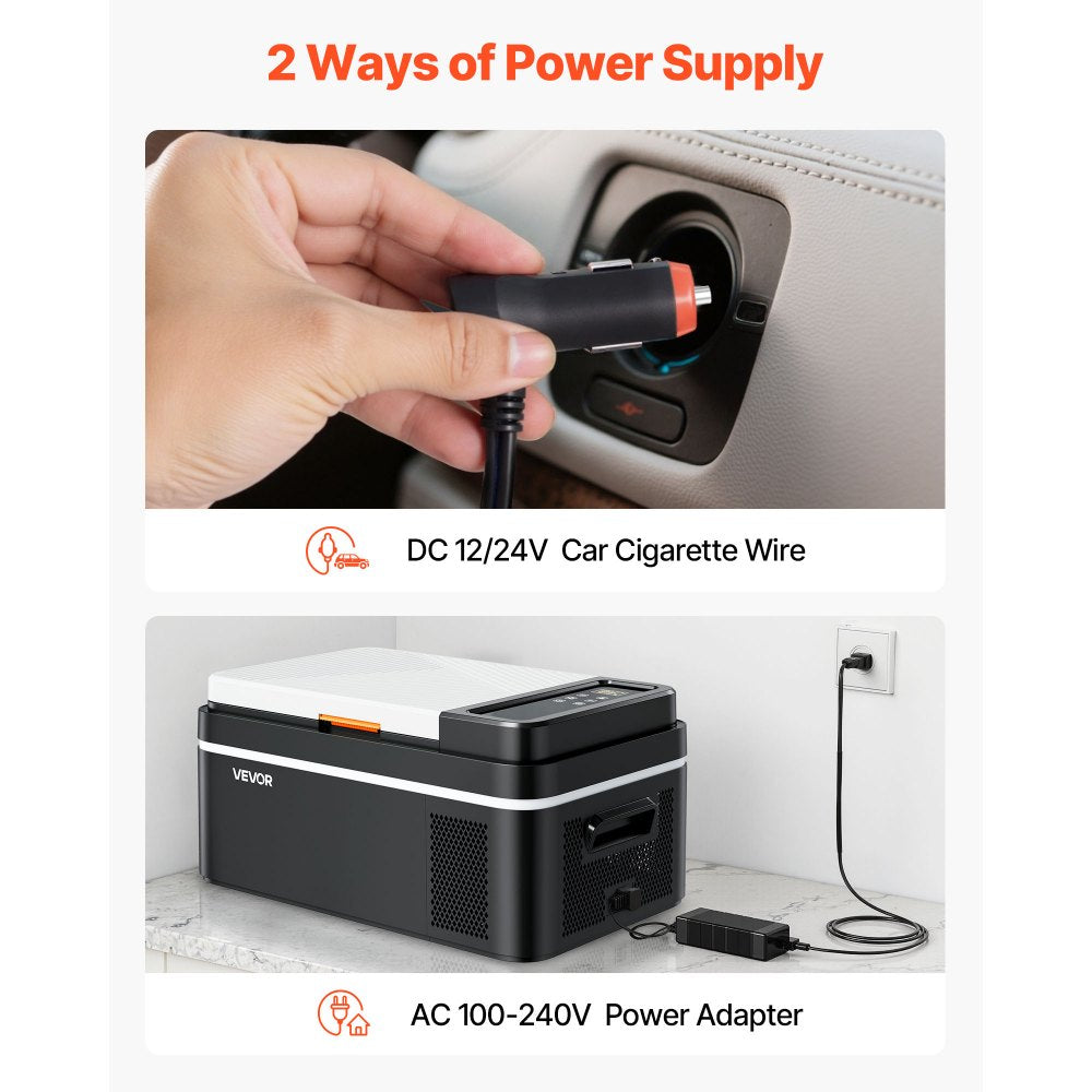 VEVOR Car Refrigerator, DC 12/24V AC100-240V Compressor Electric Cooler, -4°F to 68°F Car Fridge with APP Control, 21 QT Cars Freezer for RVs, Campsites, Boats, Camping, Fishing, 60W Portable Freezer