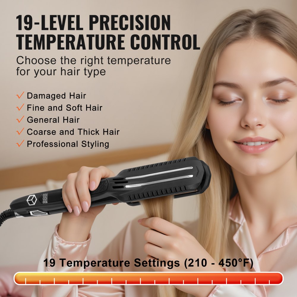 VEVOR Hair Straightener, 1.5-inch Titanium Flat Iron, Dual Infrared Hair Straightener Flat Iron with LCD Display and 19 Temp Levels - 210°F to 450°F, Fast Heating Hair Iron for Salon Home Travel Use