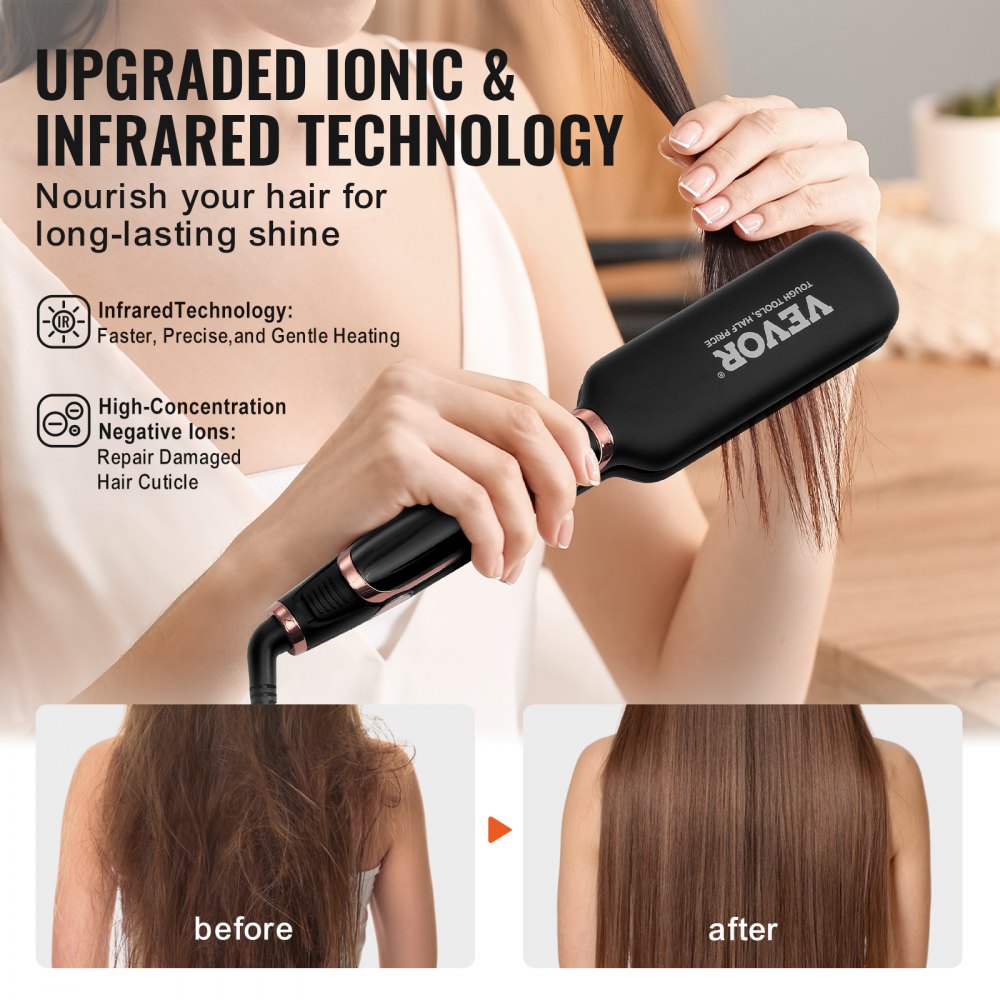 VEVOR Titanium Hair Straightener, 2-inch - Features Infrared, Negative Ions, Dual Voltage (110V/240V), LCD Screen & 11 Temperature Settings, Ideal for Salon, Home & Travel