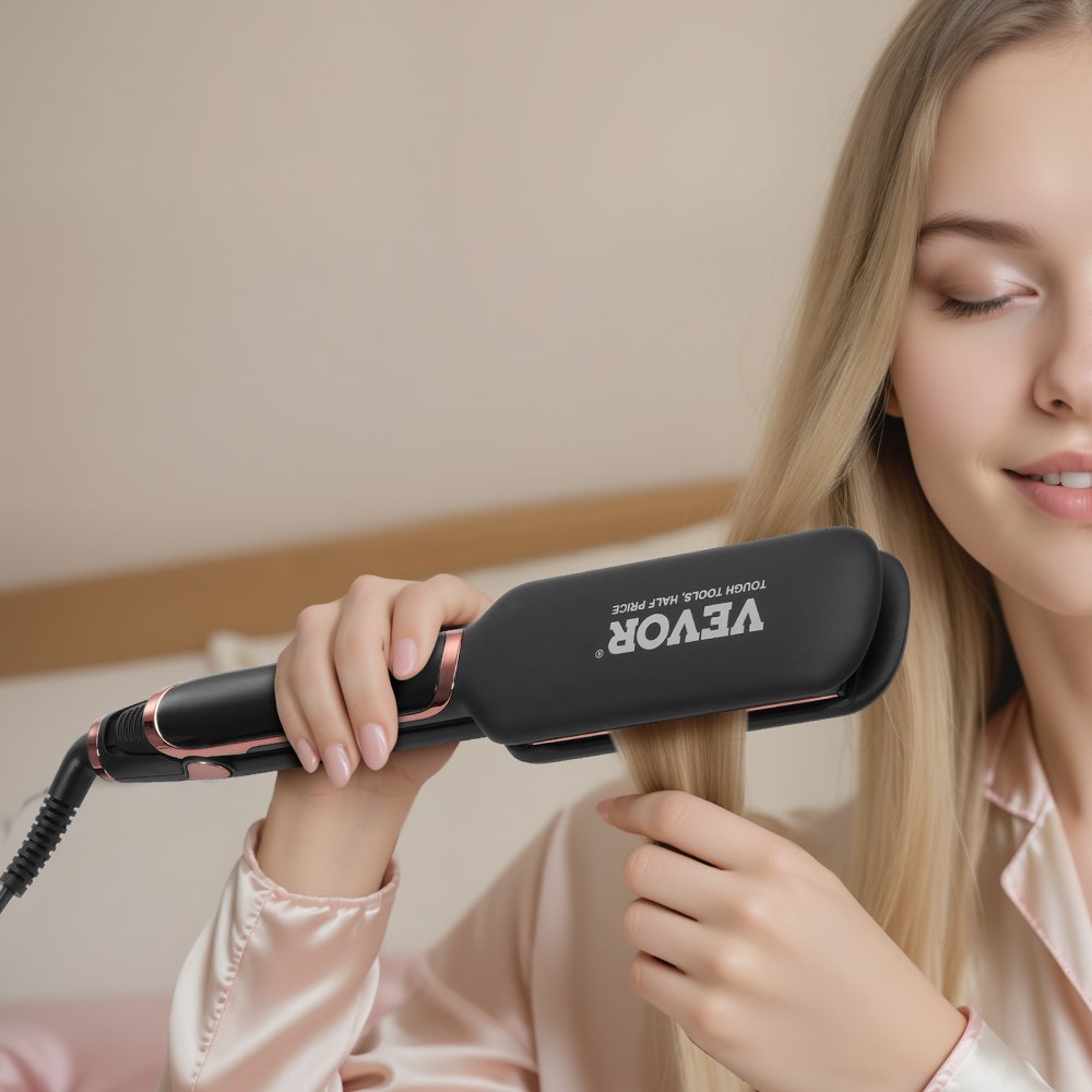 VEVOR Titanium Hair Straightener, 2-inch - Features Infrared, Negative Ions, Dual Voltage (110V/240V), LCD Screen & 11 Temperature Settings, Ideal for Salon, Home & Travel