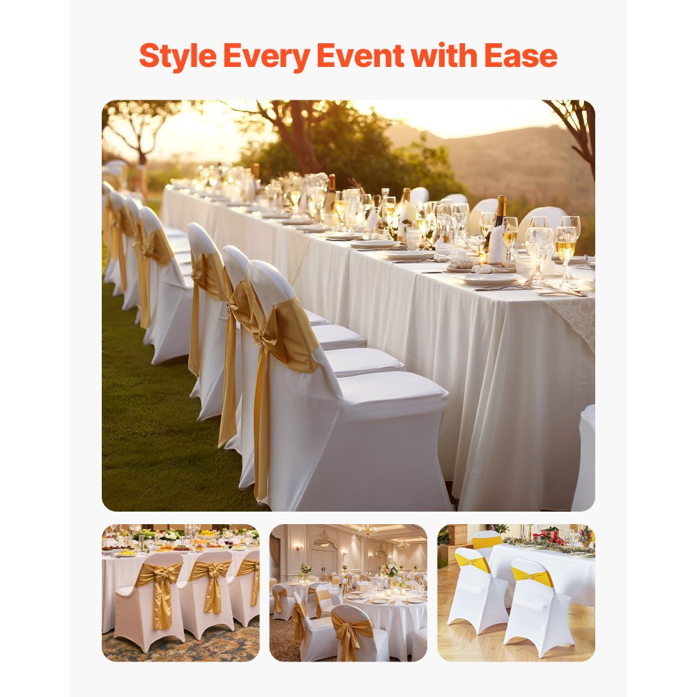 VEVOR 150 Pcs White Chair Covers, Polyester Spandex Chair Cover, Stretch Slipcovers for Wedding Party Dining Banquet Flat-Front Chair Covers, Fits Chair Measures up to 17.72 x 18.11 x 30.31 inch