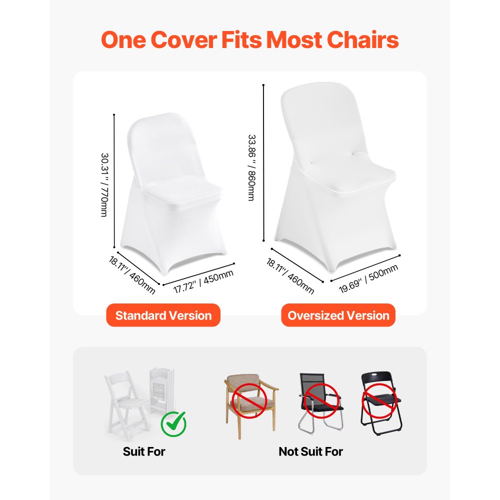 VEVOR 30 Pcs White Chair Covers, Polyester Spandex Chair Cover, Stretch Slipcovers for Wedding Party Dining Banquet Flat-Front Chair Covers, Fits Chair Measures up to 18.11 x 19.69 x 33.86 inch