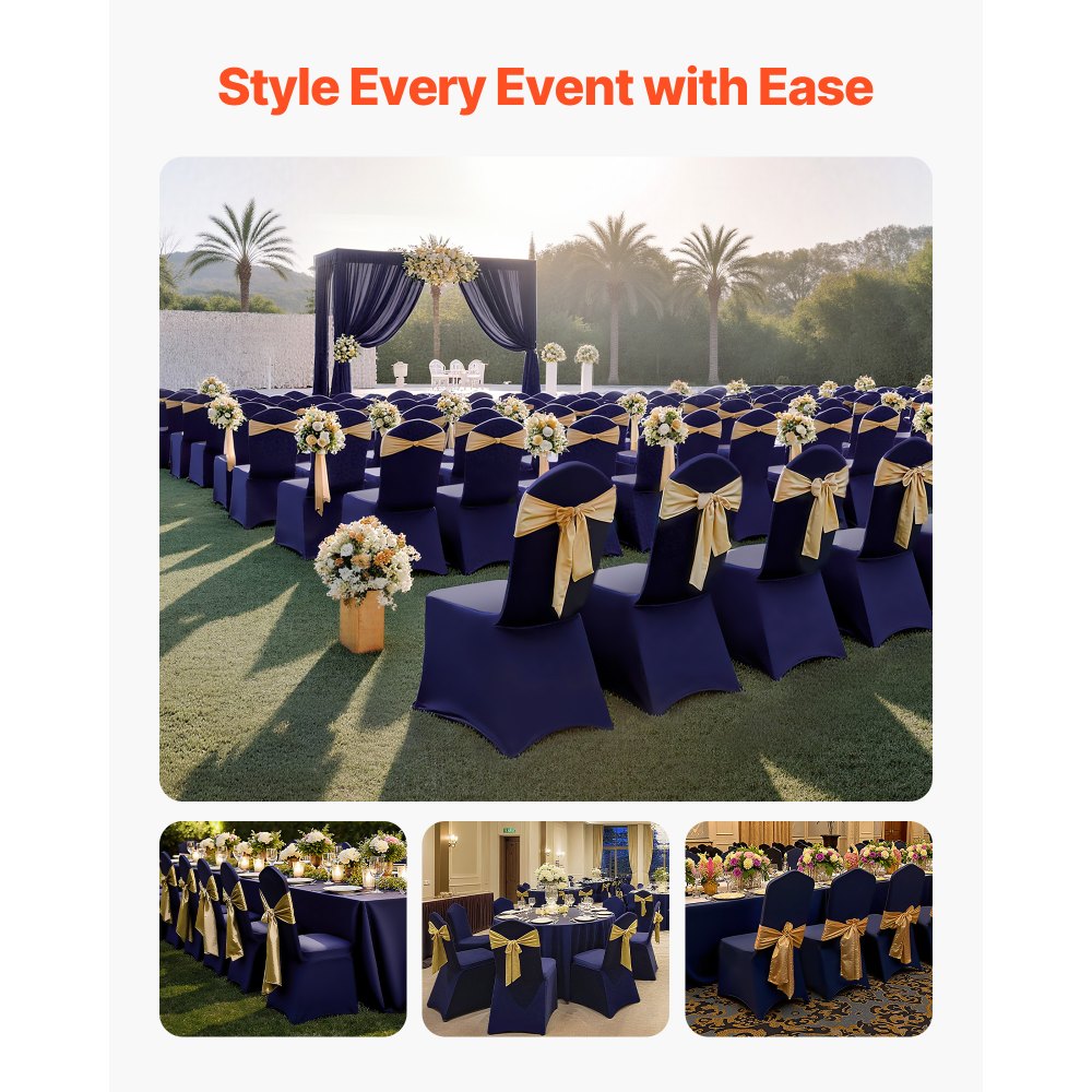 VEVOR 50 Pcs Navy Blue Chair Covers, Polyester Spandex Chair Cover, Stretch Slipcovers for Wedding Party Dining Banquet Flat-Front Chair Covers, Fits Chair Measures up to 20.08 x 17.72 x 37.4 inch