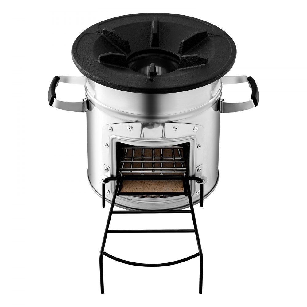 VEVOR Camping Rocket Stove, Wood Burning Portable Rocket Stove with Carrying Bag for Backpacking, Stainless Steel, Single Door, Burn Wood, Twigs or Sticks for Outdoor Cooking, Backyard, Camp Cooking