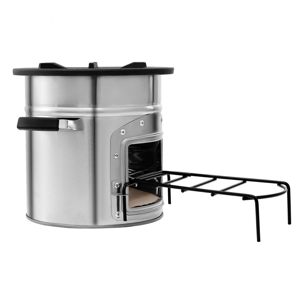 VEVOR Camping Rocket Stove, Wood Burning Portable Rocket Stove with Carrying Bag for Backpacking, Stainless Steel, Single Door, Burn Wood, Twigs or Sticks for Outdoor Cooking, Backyard, Camp Cooking