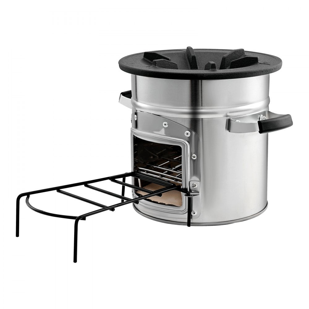 VEVOR Camping Rocket Stove, Wood Burning Portable Rocket Stove with Carrying Bag for Backpacking, Stainless Steel, Single Door, Burn Wood, Twigs or Sticks for Outdoor Cooking, Backyard, Camp Cooking