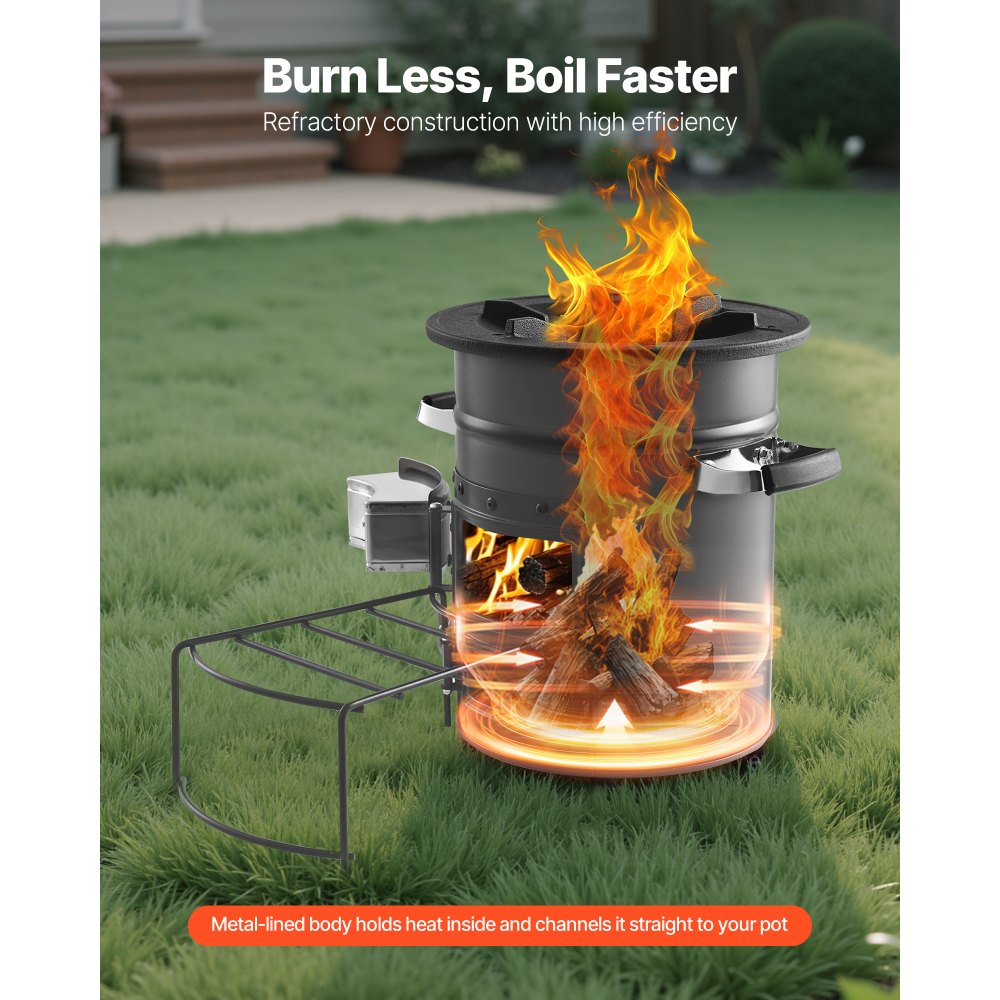 VEVOR Camping Rocket Stove, Wood Burning Portable Rocket Stove with Carrying Bag for Backpacking, SPCC Steel, Double Door, Burn Twigs, Sticks or Charcoals for Outdoor Cooking, Backyard, Camp Cooking