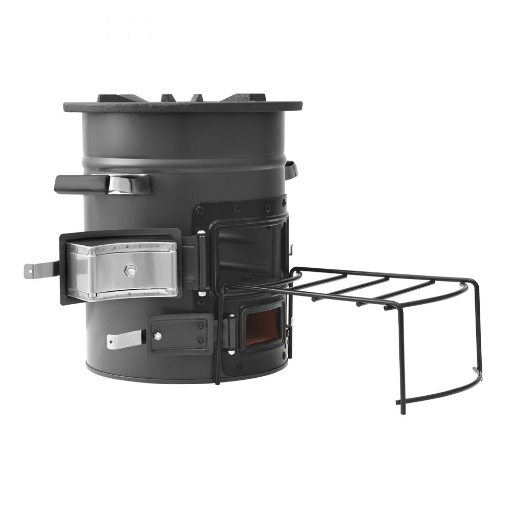 VEVOR Camping Rocket Stove, Wood Burning Portable Rocket Stove with Carrying Bag for Backpacking, SPCC Steel, Double Door, Burn Twigs, Sticks or Charcoals for Outdoor Cooking, Backyard, Camp Cooking