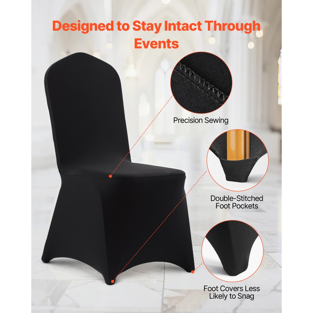 VEVOR 100 Pcs Black Chair Covers, Polyester Spandex Chair Cover, Stretch Slipcovers for Wedding Party Dining Banquet Flat-Front Chair Covers, Fits Chair Measures up to 20.08 x 17.72 x 37.4 inch
