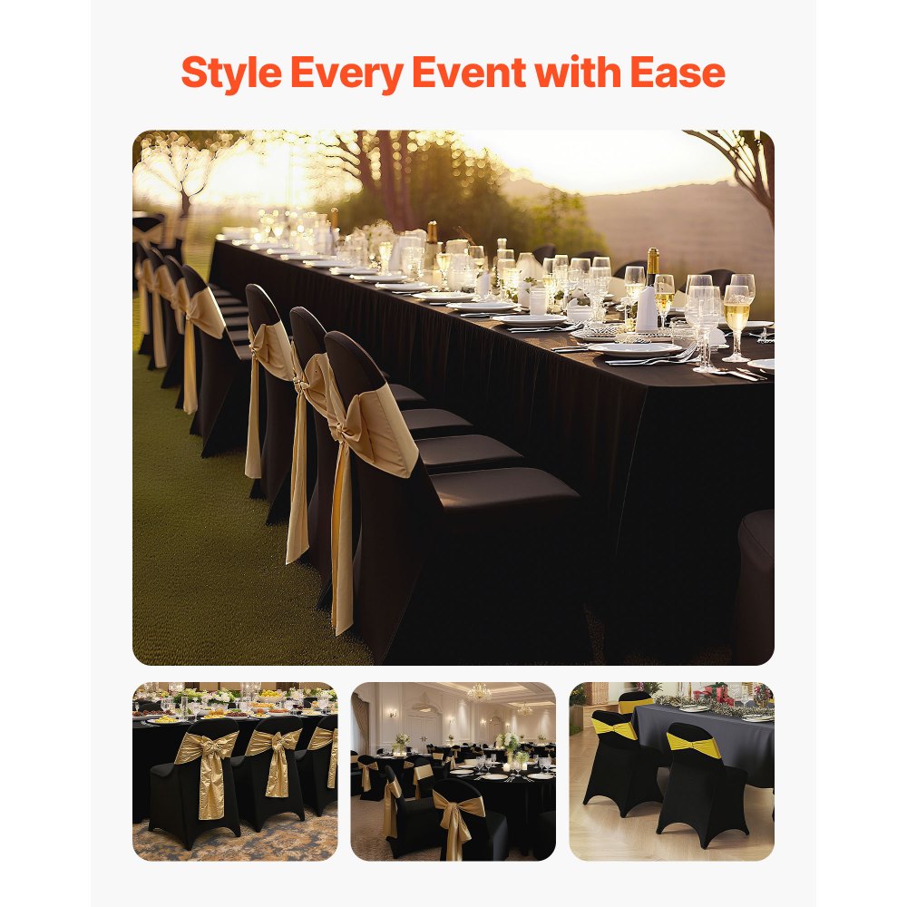 VEVOR 150 Pcs Black Chair Covers, Polyester Spandex Chair Cover, Stretch Slipcovers for Wedding Party Dining Banquet Flat-Front Chair Covers, Fits Chair Measures up to 17.72 x 18.11 x 30.31 inch