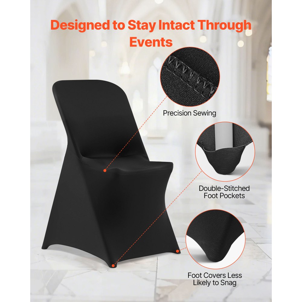 VEVOR 30 Pcs Black Chair Covers, Polyester Spandex Chair Cover, Stretch Slipcovers for Wedding Party Dining Banquet Flat-Front Chair Covers, Fits Chair Measures up to 18.11 x 19.69 x 33.86 inch