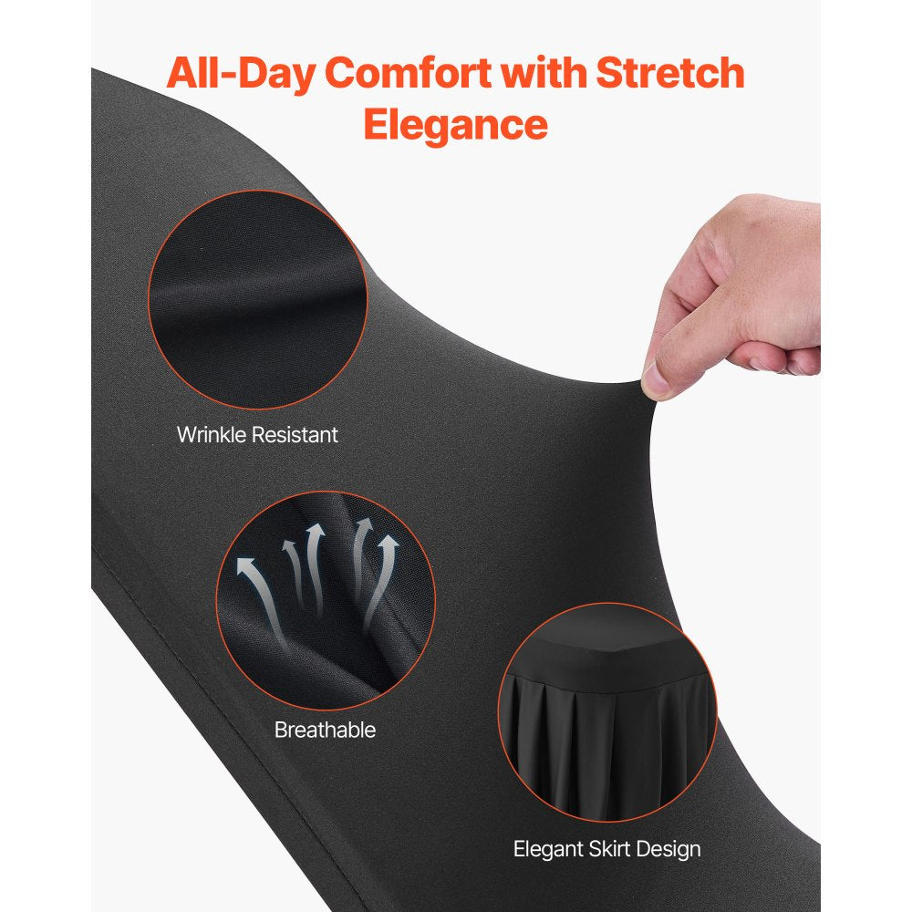 VEVOR 30 Pcs Black Chair Covers, Polyester Spandex Chair Cover, Stretch Slipcovers for Wedding Party Dining Banquet Flat-Front Chair Covers, Fits Chair Measures up to 20.08 x 17.72 x 37.4 inch