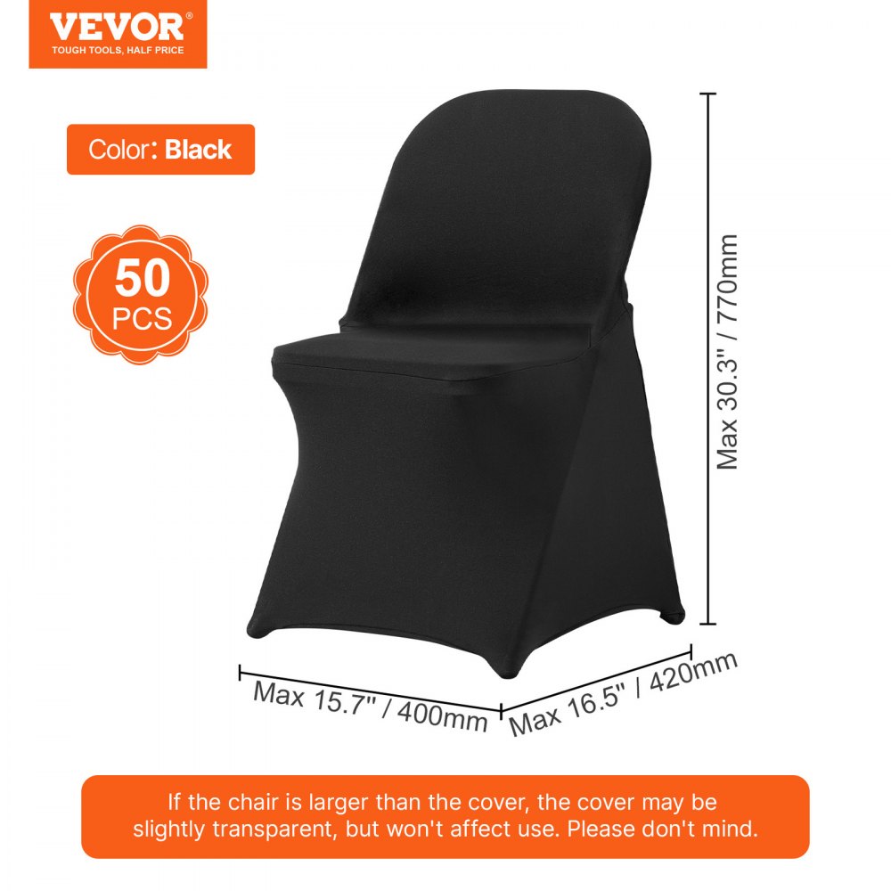 VEVOR Stretch Spandex Folding Chair Covers, Universal Fitted Chair Cover, Removable Washable Protective Slipcovers, for Wedding, Holiday, Banquet, Party, Celebration, Dining (50PCS Black)