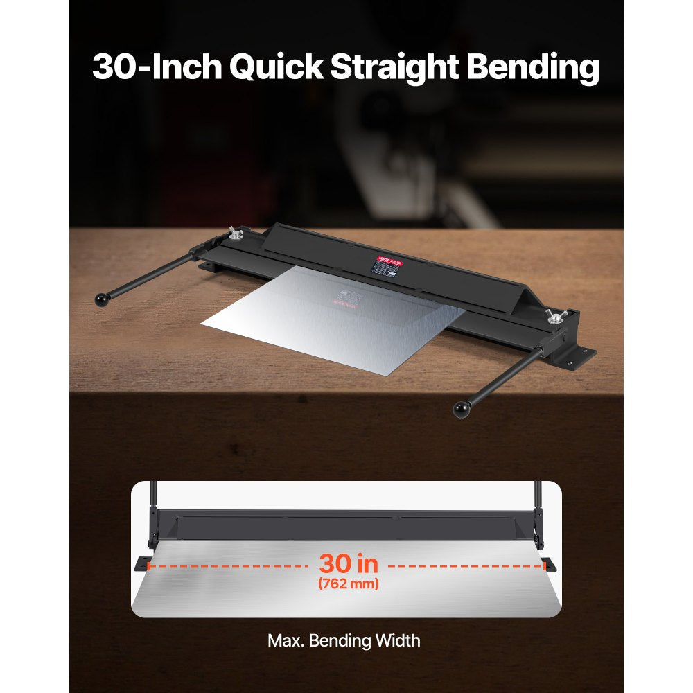 VEVOR Box and Pan Brake, 30 in Sheet Metal Bending Brake, 18-Gauge Capacity, 0-135 Degree Adjustable, Metal Bender Machine, No Wobbling, Heavy-Duty Aluminum Folder for Precise Batch Bending