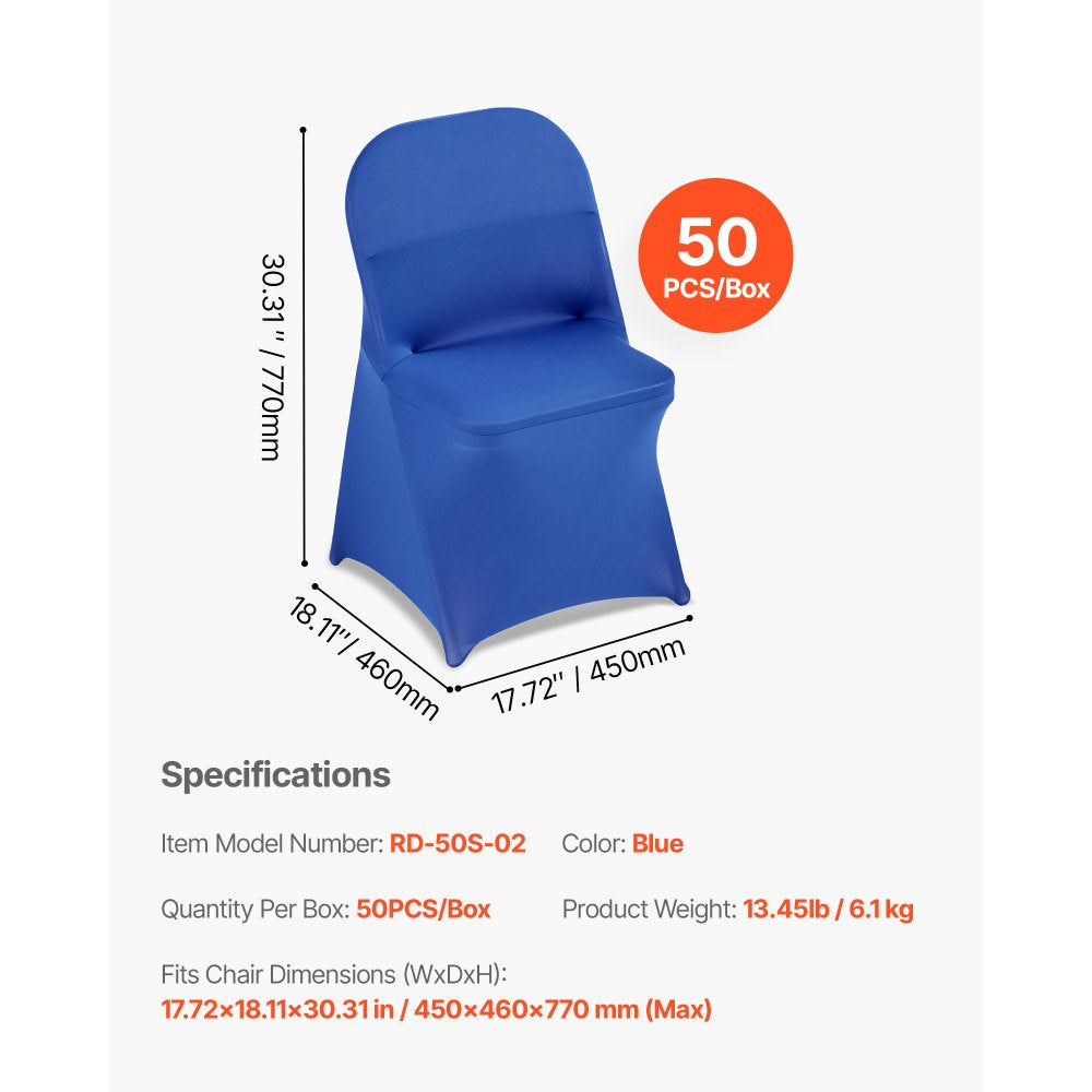 VEVOR 50 Pcs Blue Chair Covers, Polyester Spandex Chair Cover, Stretch Slipcovers for Wedding Party Dining Banquet Flat-Front Chair Covers, Fits Chair Measures up to 17.72 x 18.11 x 30.31 inch