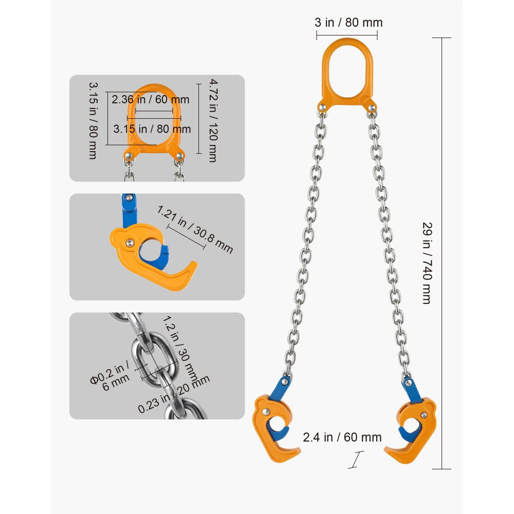 VEVOR Chain Drum Lifter, G80 Drum Lifting Chain Sling with Thickened Security Hook, 2000LBS Capacity, 1.6ft Long Sturdy Drums Handling Equipment, Carbon Steel Barrel Lifter for Plastic & Metal Drums