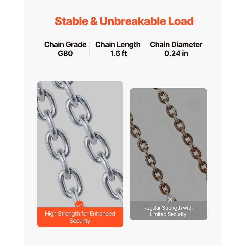 VEVOR Chain Drum Lifter, G80 Drum Lifting Chain Sling with Thickened Security Hook, 2000LBS Capacity, 1.6ft Long Sturdy Drums Handling Equipment, Carbon Steel Barrel Lifter for Plastic & Metal Drums