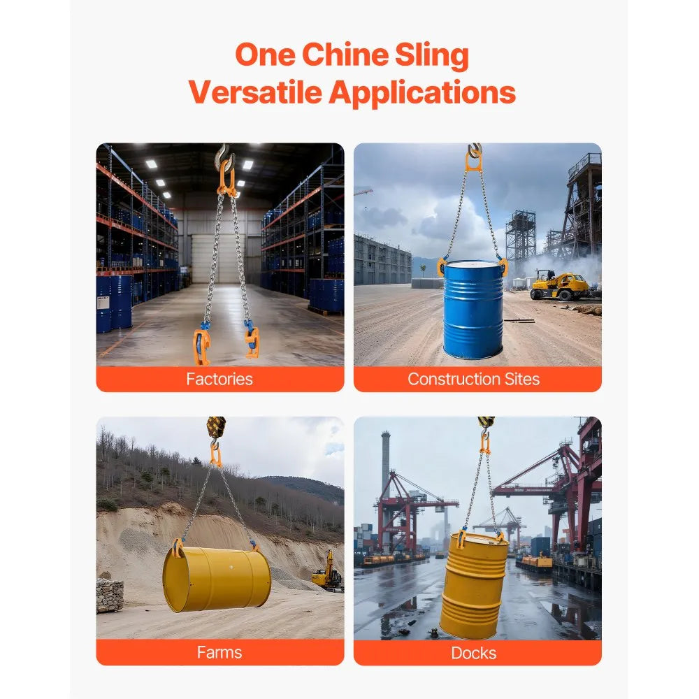 VEVOR Chain Drum Lifter, G80 Drum Lifting Chain Sling with Thickened Security Hook, 2000LBS Capacity, 1.6ft Long Sturdy Drums Handling Equipment, Carbon Steel Barrel Lifter for Plastic & Metal Drums
