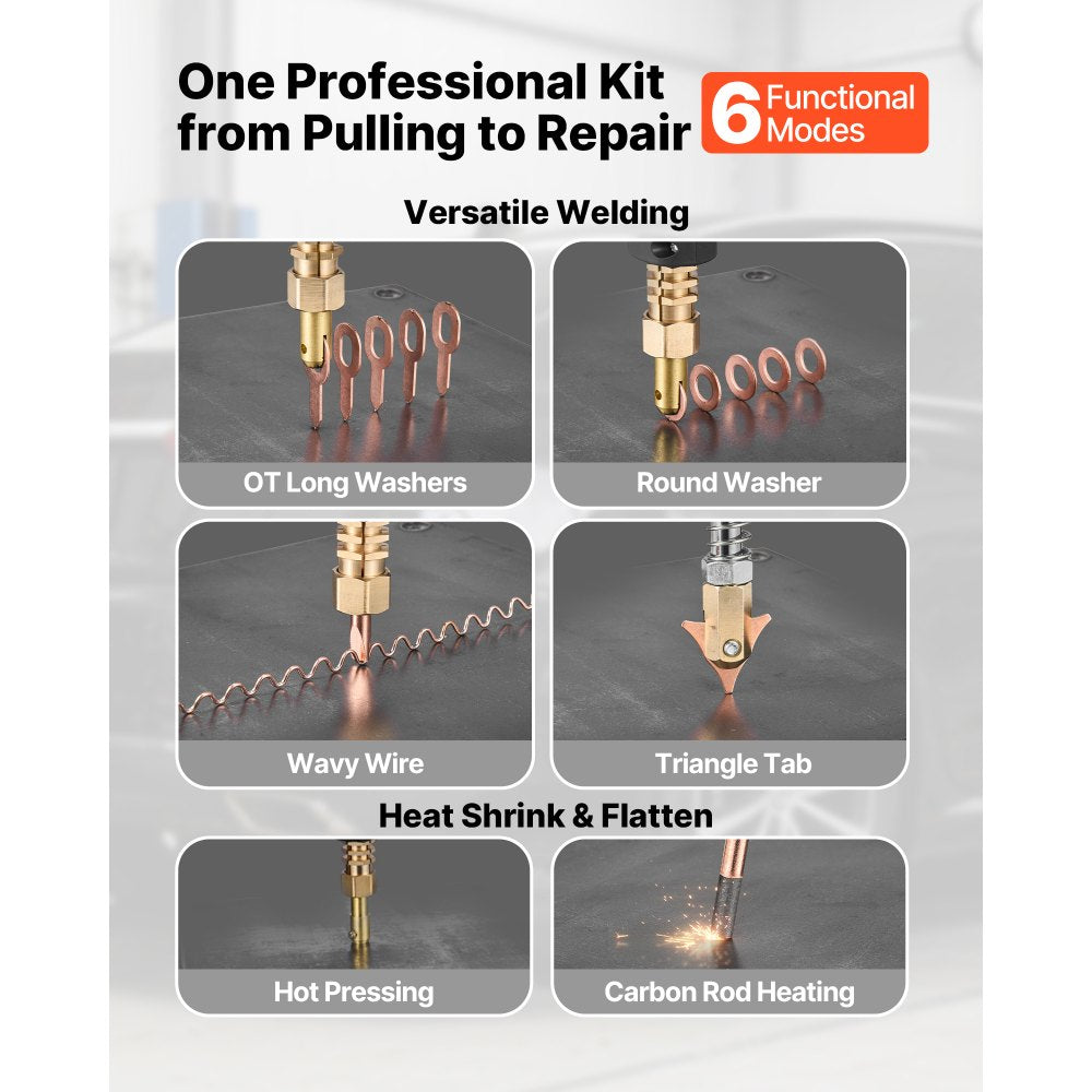 VEVOR 4.5KW Professional Stud Welder Dent Repair Kit with 2 Welding Guns & 6 Modes, All in One Dent Repair Workstation with Extended Handle, Padded Seat and Accessory Tray