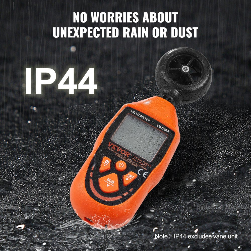 VEVOR Portable Anemometer, Temperature Range 14℉-113℉, Equipped with LED Backlit Display, Captures Wind Speed, Temperature, Air Volume, and Chill Factor, Ideal for Boating, Kite Surfing, Drone Pilo