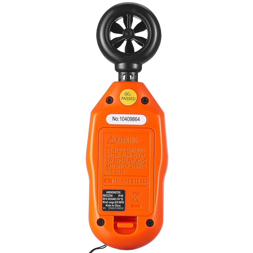 VEVOR Portable Anemometer, Temperature Range 14℉-113℉, Equipped with LED Backlit Display, Captures Wind Speed, Temperature, Air Volume, and Chill Factor, Ideal for Boating, Kite Surfing, Drone Pilo