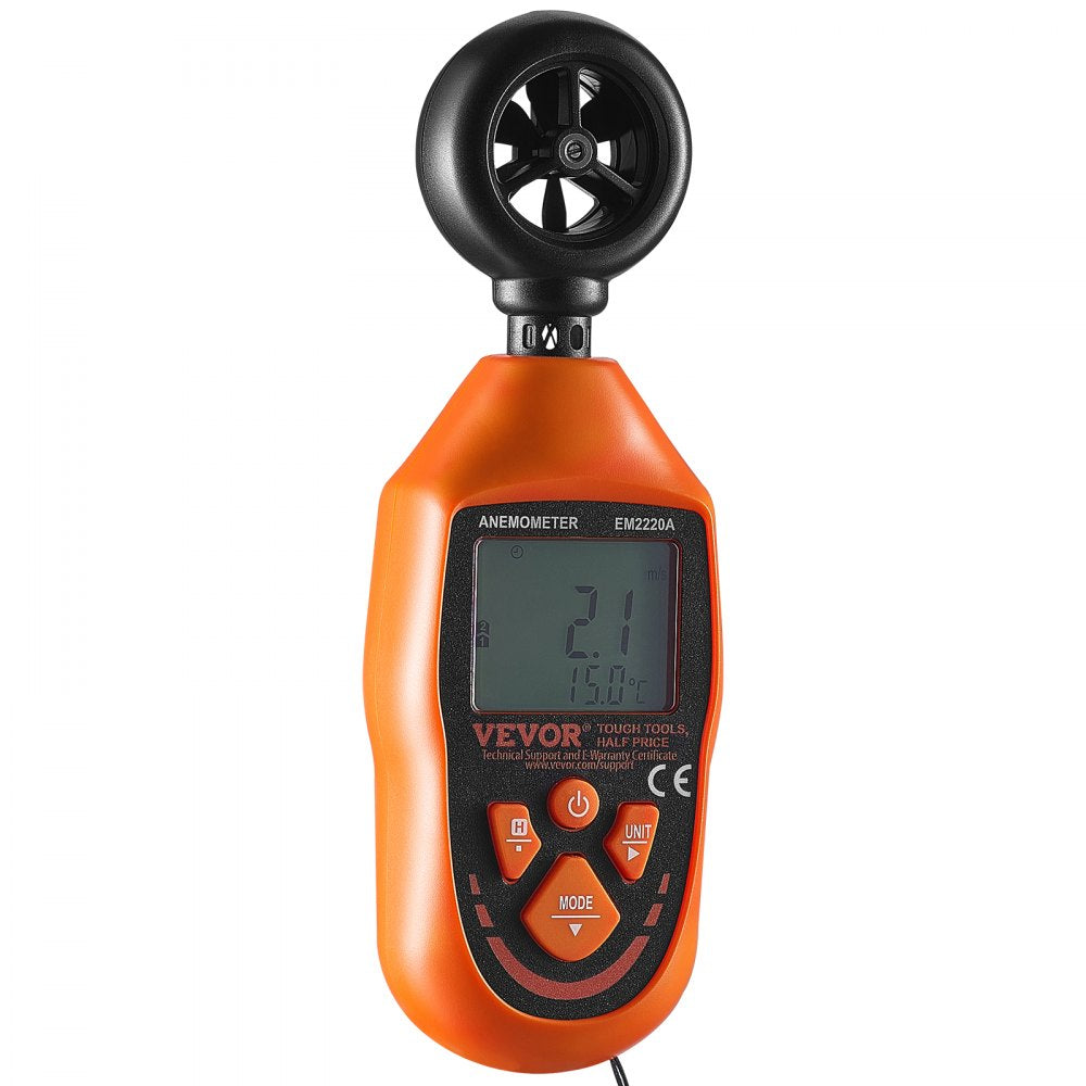 VEVOR Portable Anemometer, Temperature Range 14℉-113℉, Equipped with LED Backlit Display, Captures Wind Speed, Temperature, Air Volume, and Chill Factor, Ideal for Boating, Kite Surfing, Drone Pilo