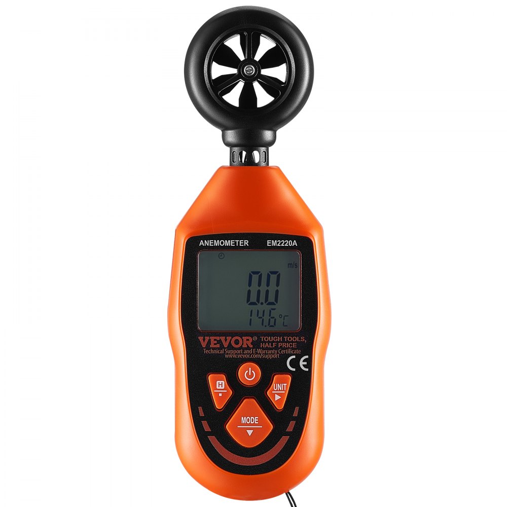 VEVOR Portable Anemometer, Temperature Range 14℉-113℉, Equipped with LED Backlit Display, Captures Wind Speed, Temperature, Air Volume, and Chill Factor, Ideal for Boating, Kite Surfing, Drone Pilo