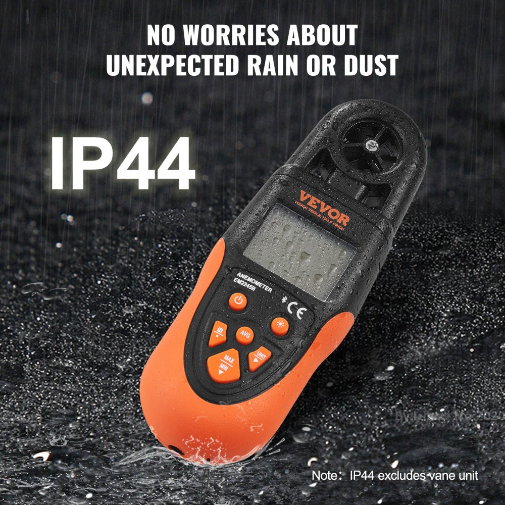 VEVOR Bluetooth Portable Anemometer, Temperature Range 14℉-140℉, Digital Device for Measuring Wind Speed, Temperature, Air Flow, and Wind Chill, Equipped with LED Backlit Display, Ideal for Surfing