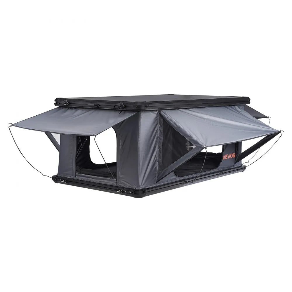 VEVOR Rooftop Tent Hard Shell, 2-3 Person Aluminum Roof Top Tent Hardshell with Tri-Color LED Light, Thick Mattress & 2 Windows, Waterproof Windproof Overland Camping Car Roof Rack for Jeep SUV Pickup