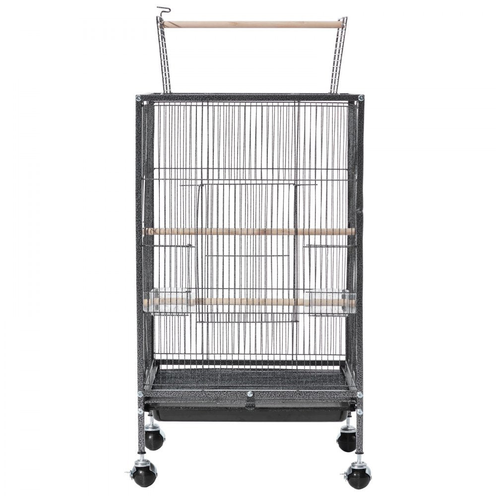 VEVOR Bird Cage, 18 x 18 x 30 inch, Open Flat Top, Wrought Iron Bird Flight Cage with Perches, Slide-Out Tray and Plastic Feeders, Casters, for Parrot, Blue Tit, Cockatiel, Canary, Budgerigar, Conure