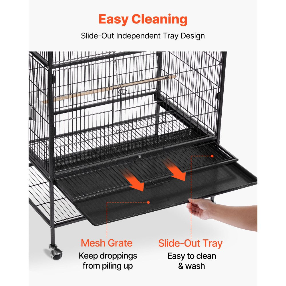 VEVOR Bird Cage, 36.6 x 22.8 x 59.5 inch, Flat Top, Wrought Iron Bird Flight Cage with Perches, Slide-Out Tray and Plastic Feeders, for Blue Tit, Cockatiel, Canary, Monk Parakeet, African Grey Parrot