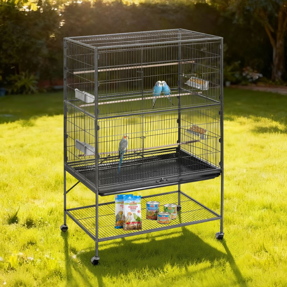 VEVOR Bird Cage, 36.6 x 22.8 x 59.5 inch, Flat Top, Wrought Iron Bird Flight Cage with Perches, Slide-Out Tray and Plastic Feeders, for Blue Tit, Cockatiel, Canary, Monk Parakeet, African Grey Parrot