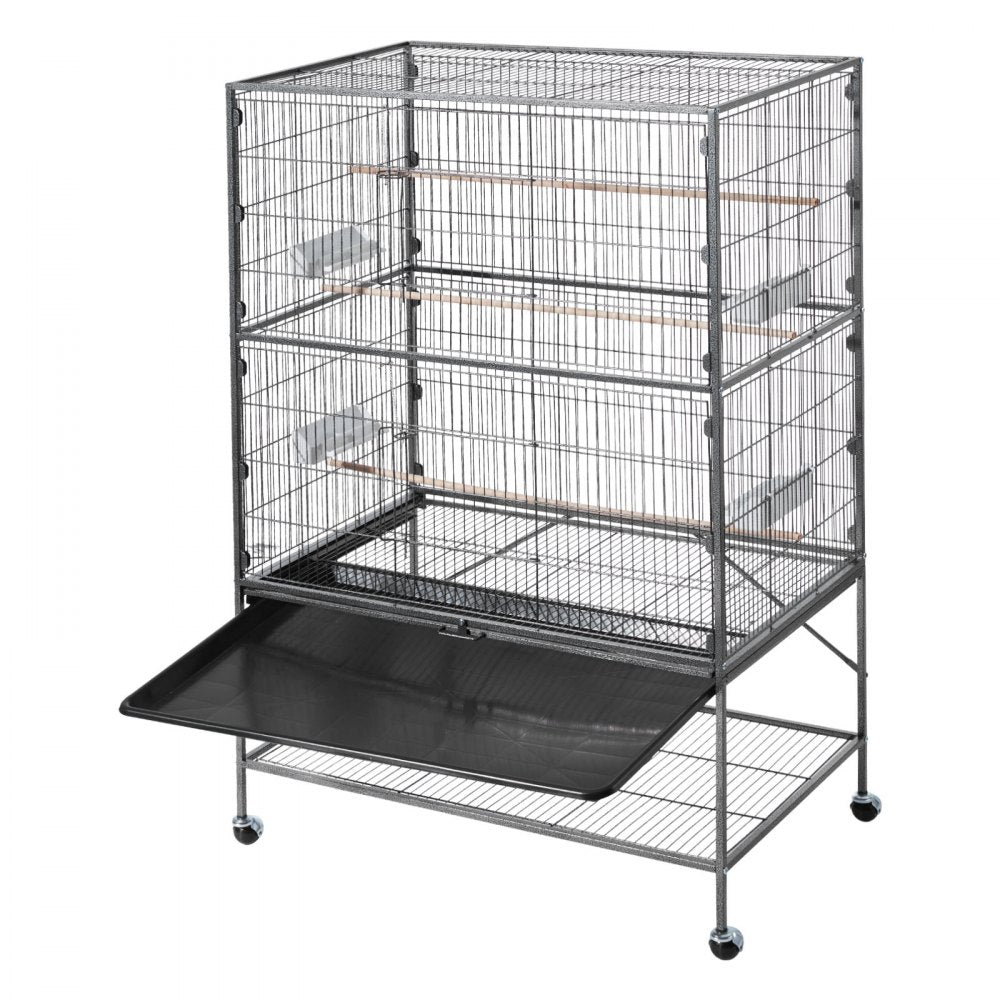 VEVOR Bird Cage, 36.6 x 22.8 x 59.5 inch, Flat Top, Wrought Iron Bird Flight Cage with Perches, Slide-Out Tray and Plastic Feeders, for Blue Tit, Cockatiel, Canary, Monk Parakeet, African Grey Parrot