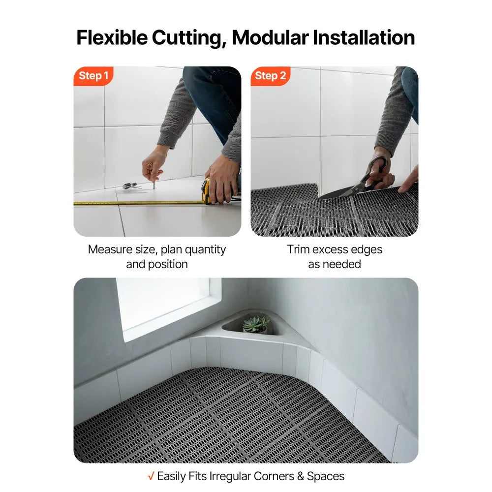 VEVOR Drainage Mat, 3 x 50 ft, PVC Non Slip Commercial Floor Mat, Wet Area Water Drain Splash Matting Hollow Doormat Roll, for Outdoor Indoor Restaurant Swimming Pool Patio Bathroom Washroom, Black